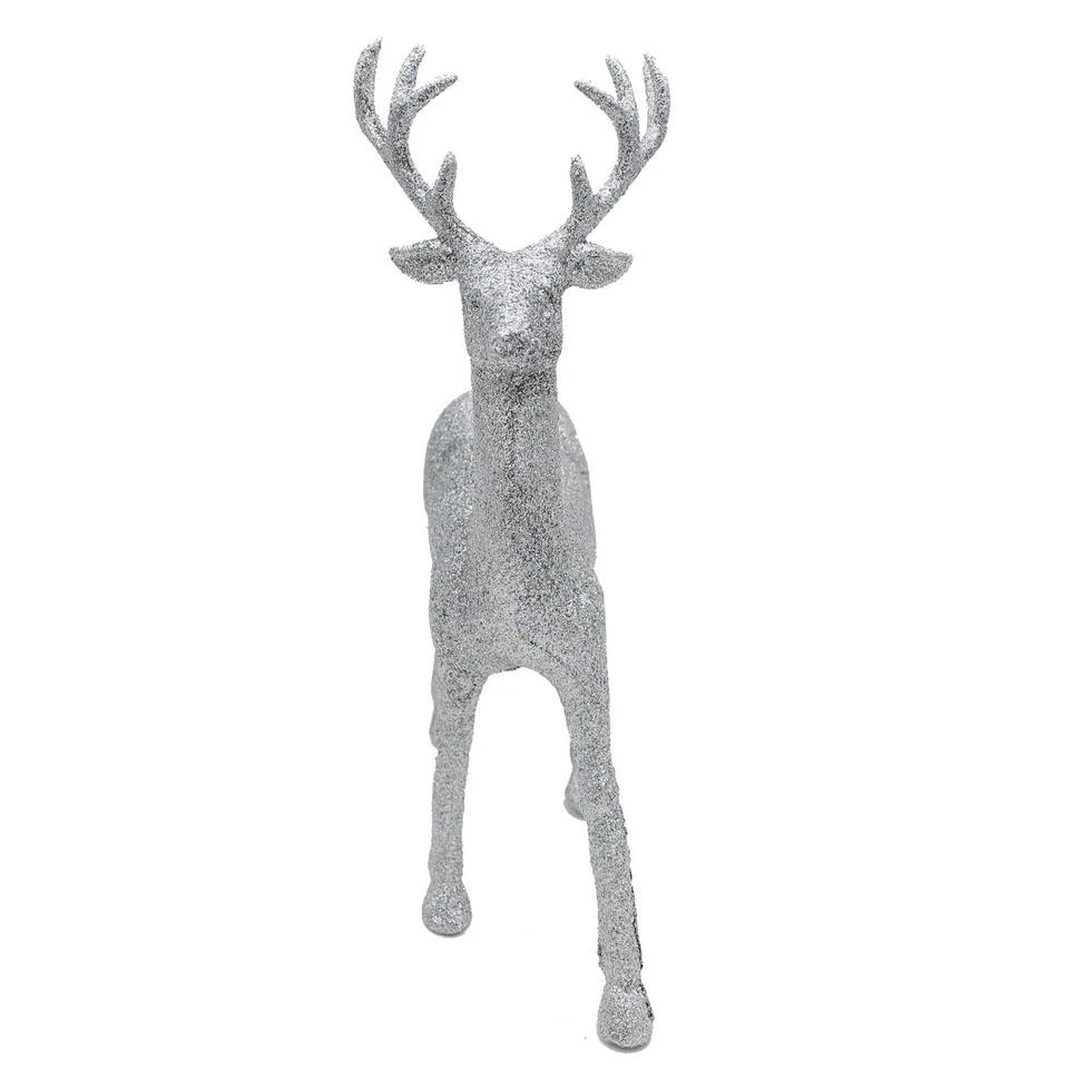 Glitzer Stehend Rentier Hirsch 32cm Weihnachtsdekoration - Silber - Bild 3 von 3