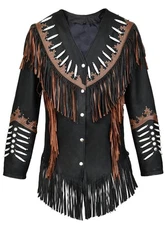 Women Native American Western Cowgirl Leather Jacket Suede Studded Fringe Beaded