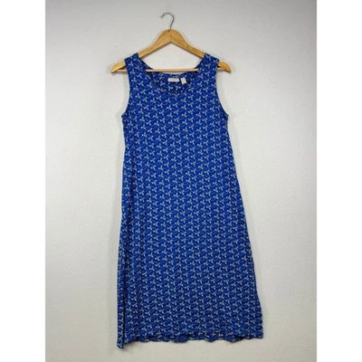 Boho LOGO Lori Goldstein Womens Medium Blue Floral Embroidered Shift Midi Dress - Image 1 of 4