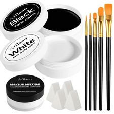 Black White Oil-Based Face Paint Kit 50g SFX Makeup Set Brushes Sponges Remover