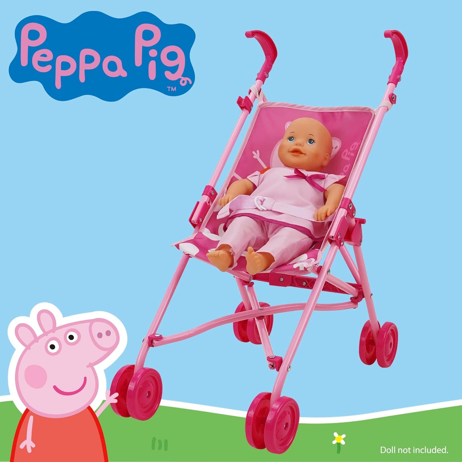Peppa Pig: Doll Umbrella Stroller - Pink & White Dots - Fits Dolls Up to... 
