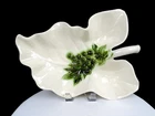 HULL POTTERY TOKAY TUSCANY WHITE WITH GREEN GRAPES LEAF SHAPED 14" DISH 1958-60