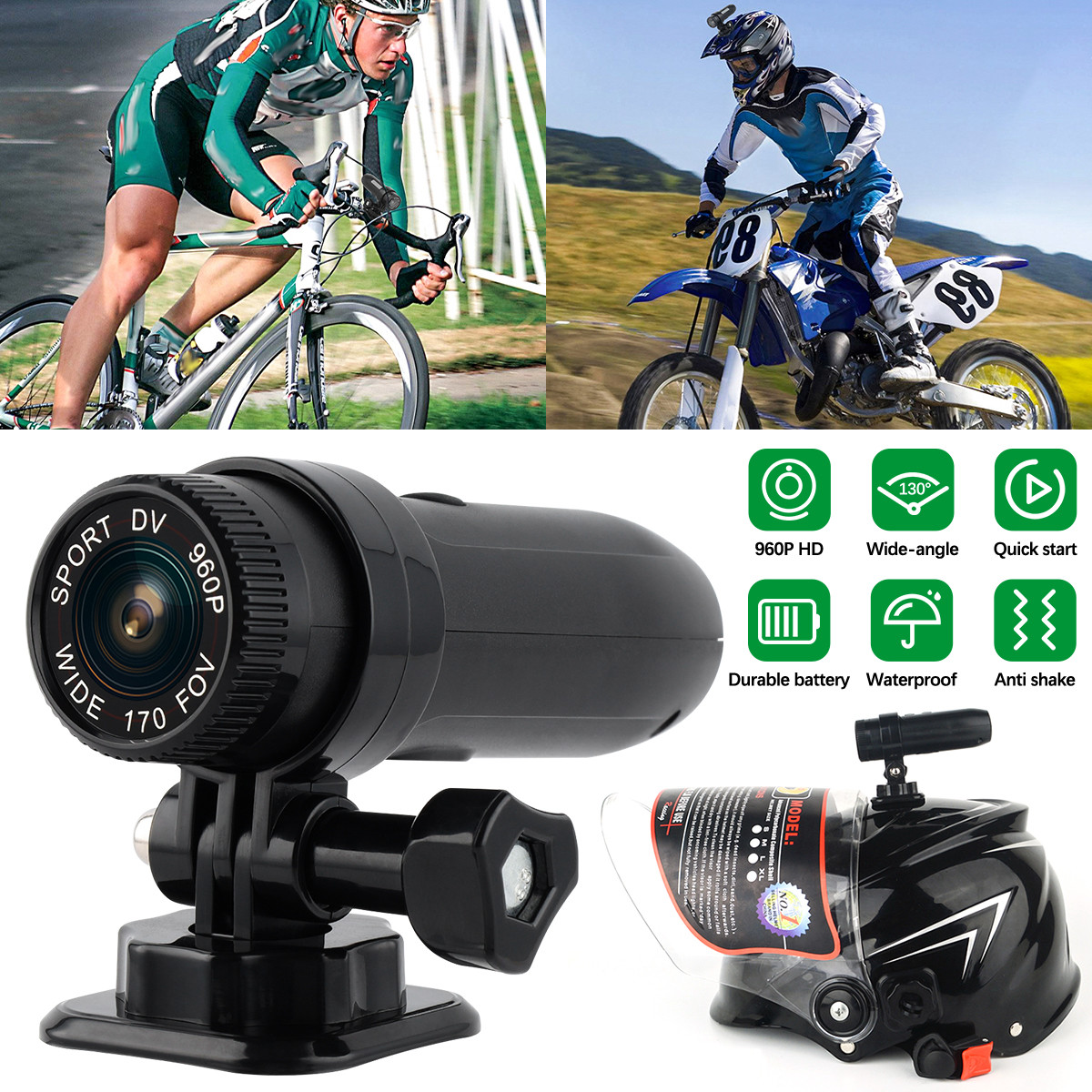 960P Sports Action Camera MotorCycle Bike Helmet Mini CAM Ou
