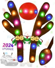 Christmas Reindeer Antlers Car Decoration Kit, IP44 Waterproof LED Multicolor