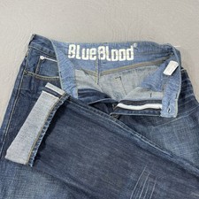 BLUE BLOOD Selvedge Jeans Mens 32 x 32 (31 x 30) Dark Wash Dry Goods Whiskering