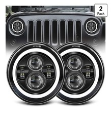 2 Pcs 7 Led Headlight Round Projector For 2007-2017 Jeep Wrangler Jk Jku-black