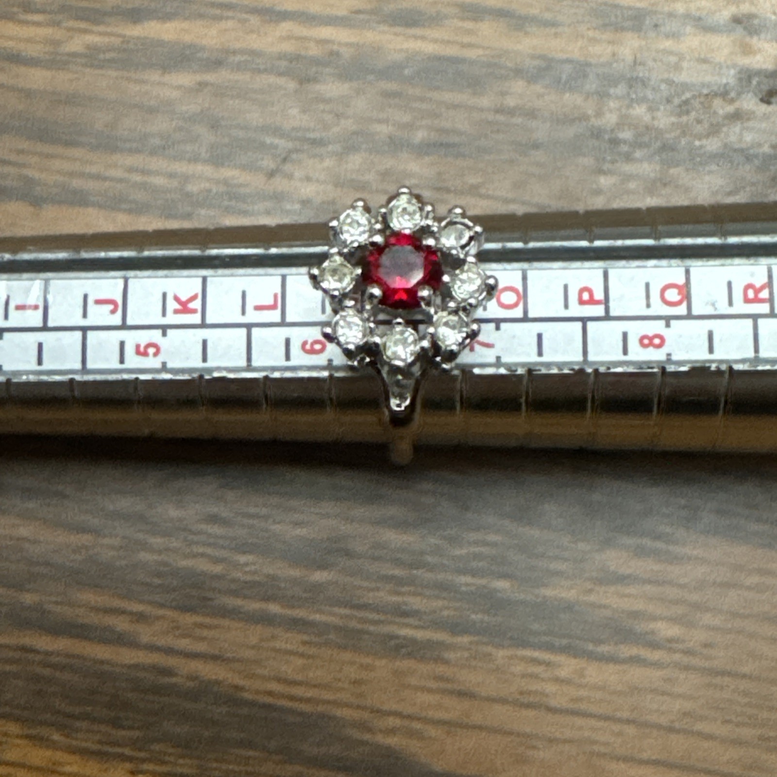 Vintage Ruby Cluster Flower Ring Silver Tone with… - image 9