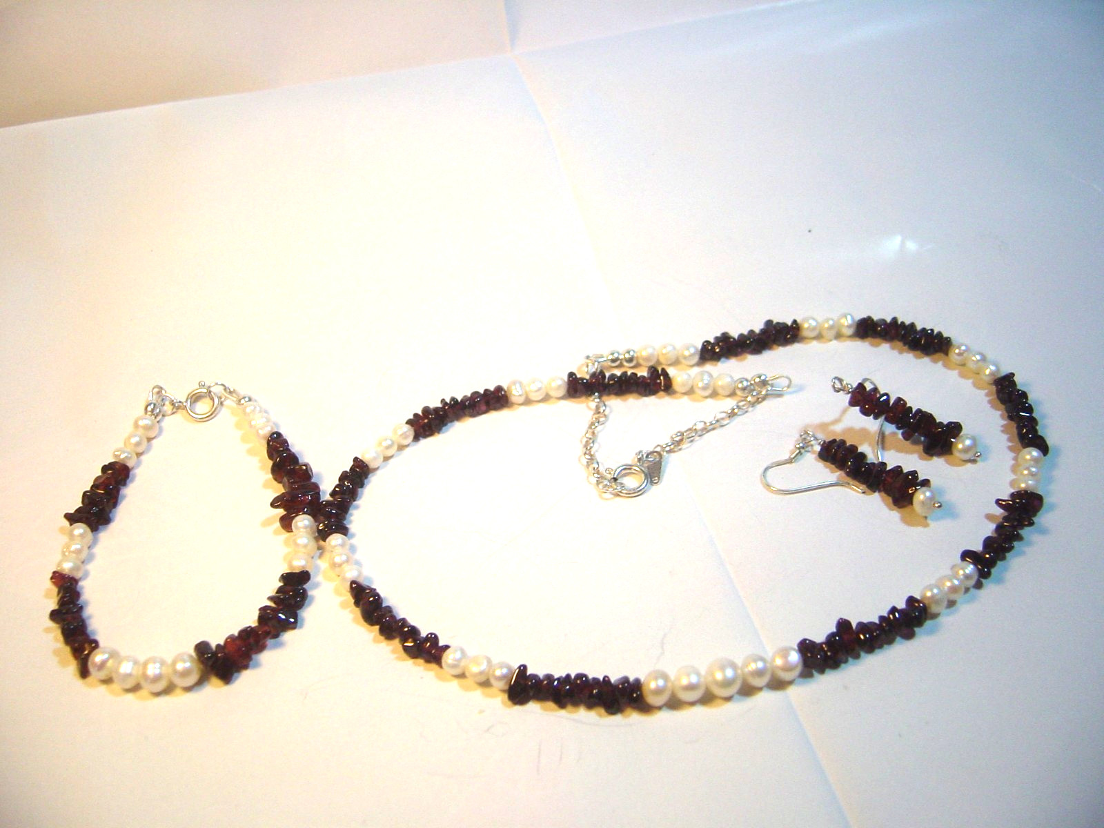 Solid Silver Set: Necklace, Bracelet & Earrings w… - image 1