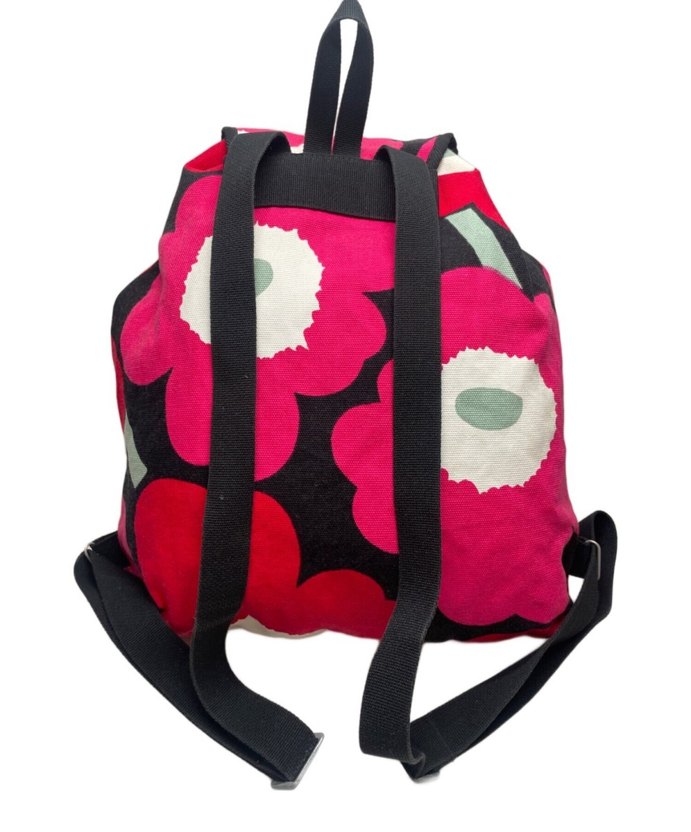 Marimekko Backpack Canvas Floral Pattern Black, Red ＆ Pink Flower