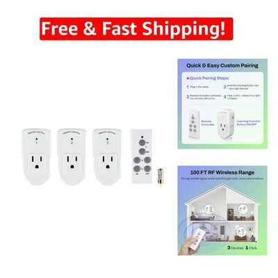 Compact Wireless Remote Control Outlet - 3 Way Switch, Energy Saving, /