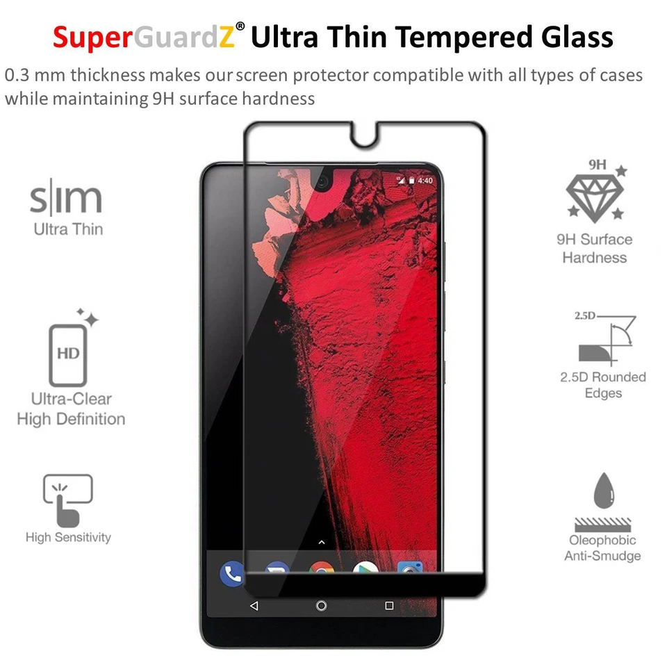 2-PACK FULL COVER Tempered Glass Screen Protector For Essential Phone / PH-1 - Image 3 of 4