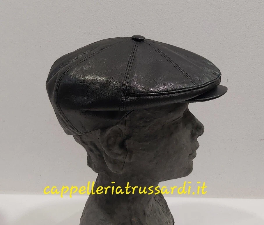 Chapeau Coppola En Cuir 100% D'Hiver Fabriqué En Italie Noir - Photo 1/4