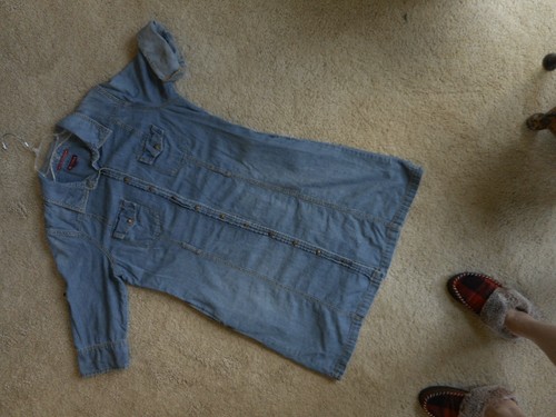 Merona Denim Shirt Dress Buttons Large Cotton Missing the belt Used Grunge