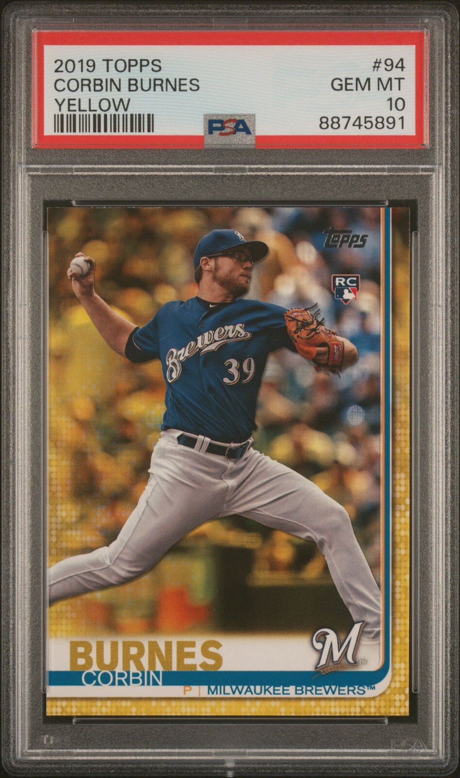 2019 Topps Series 1 #94 Corbin Burnes Yellow Walgreens Rookie RC PSA 10 Gem Mint