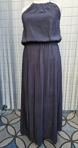 H&M Charcoal Satin Silk Lace Back Sleeveless Long Dress Size 16 NWT