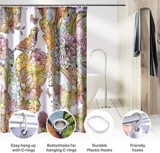 Shower Curtain with 12 Hooks, 100 Polyester Bathroom Curtain with 12 Hooks