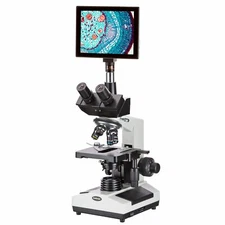 AmScope Trinocular 40X-2000X Compound Halogen Microscope+10.5" 8MP Touchscreen