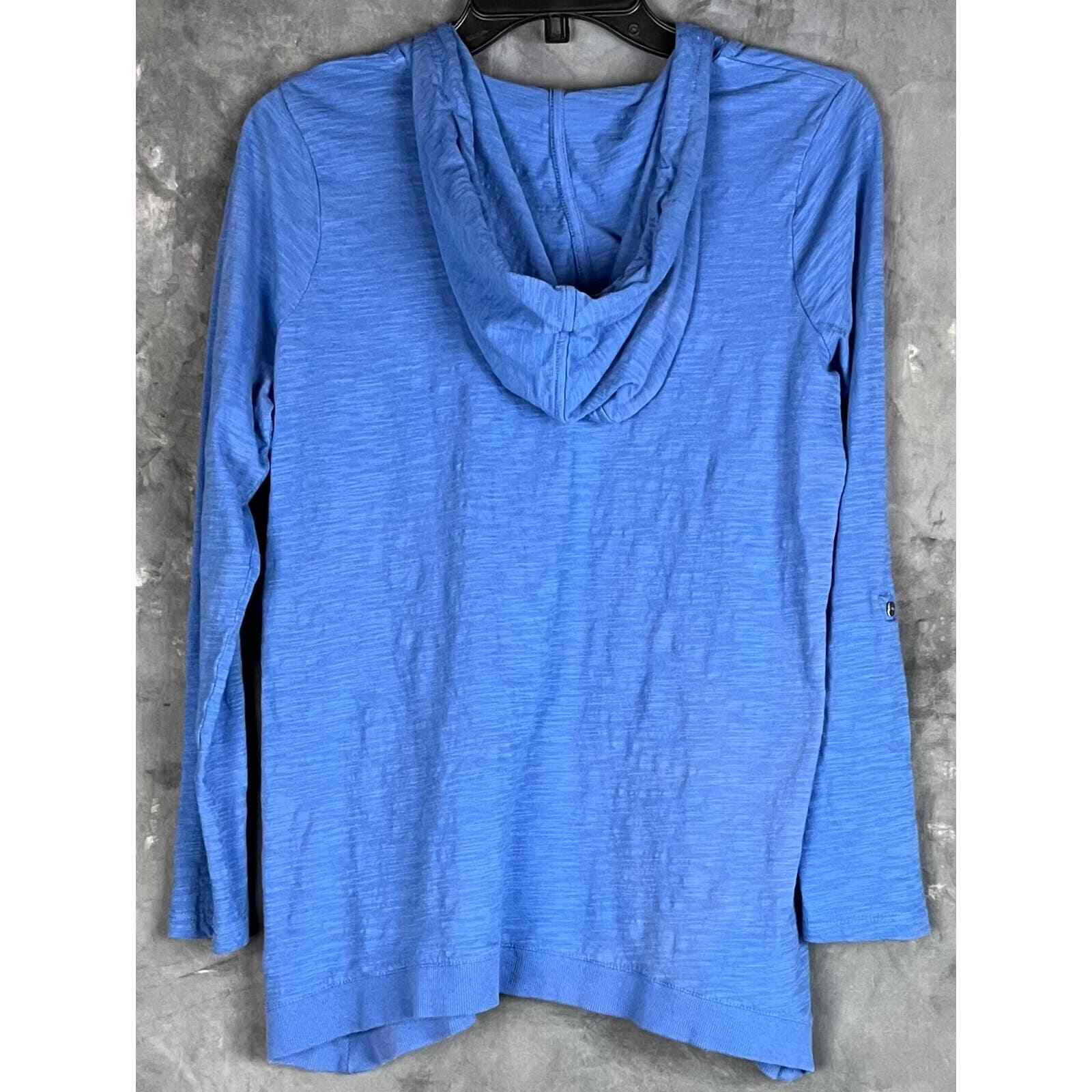 J Jill Women's Blue Tab Sleeve Knit Hoodie Pullover L/S Top sz XS