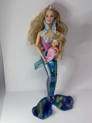 WORKS! Vintage 2000 Magical Mermaids Barbie Doll w/ Baby Krissy