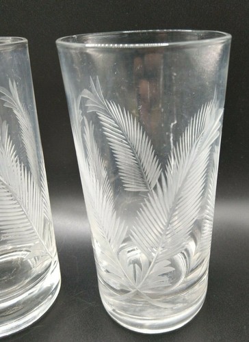 Vintage Mid Century Federal Glasses Clear with Etched Leaves Beautiful Set 4 - Picture 4 of 8
