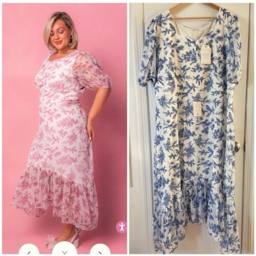 Ivy City NWT Plus-size Toile WREN maxi DRESS blue white ruffles short sleeve 4X
