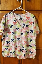 SB Scrubs Women's Size XL Butterfly Pattern 3 Pocket Scrub Top Shirt