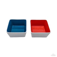 Over And Back Red And Blue Square Bowls White 5.5” Set Of 2 RARE FIND!