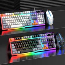 Computer Desktop Gaming Keyboard And Mouse Rainbow LED Backlit Mechanical Feel