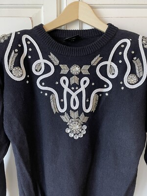 VTG NWT Pierre Cardin Jewel Bead Embellished Embroidered SMALL Gaudy Sweater