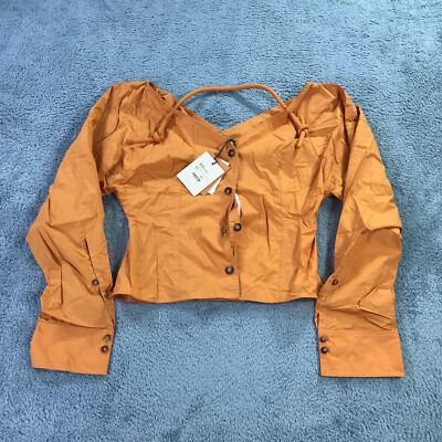 Nanushka Top Womens Small Orange Button Front  Tami Cotton Poplin Top