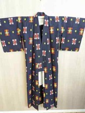 Japanese Kyoto Vintage Kimono yukata Height61.02inch navy blue unisex used