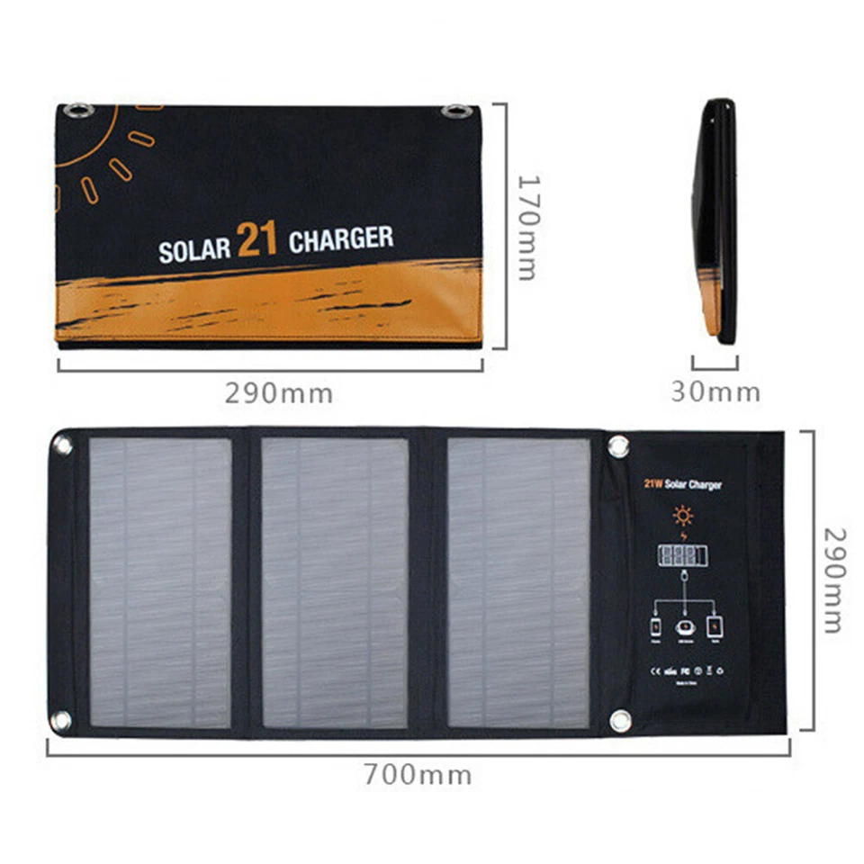 Solar Charger 21W Dual USB Port Foldable Solar Panels For Outdoor Camping Hiking - image 2 of 4