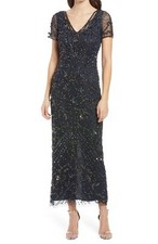 Pisarro Nights Beaded Mesh Column Gown SZ 4 Navy