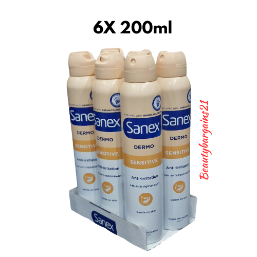 Sanex Dermo Sensitive Anti Irritation 24h Antiperspirant ,gentle On Skin,6X200ml