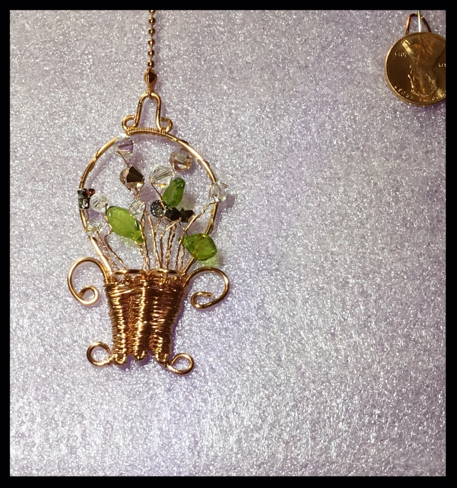 Cesta de flores artesanal de cobre oro rosa tirador de abanico hecha con Swarovski Foto 4 de 4