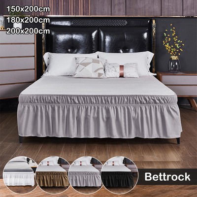 Bettrock 90x200cm Schwarz - Elastischer Bettvolant 38cm Höhe
