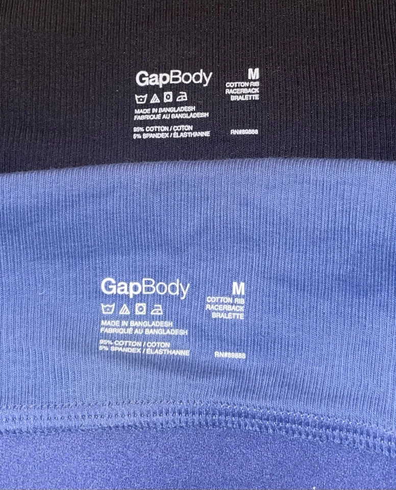 2 Sujetadores Bralettes GapBody Algodón Acanalado Espalda Corredora Mujer M Medianos Azul Negro Nuevos Foto 4 de 4