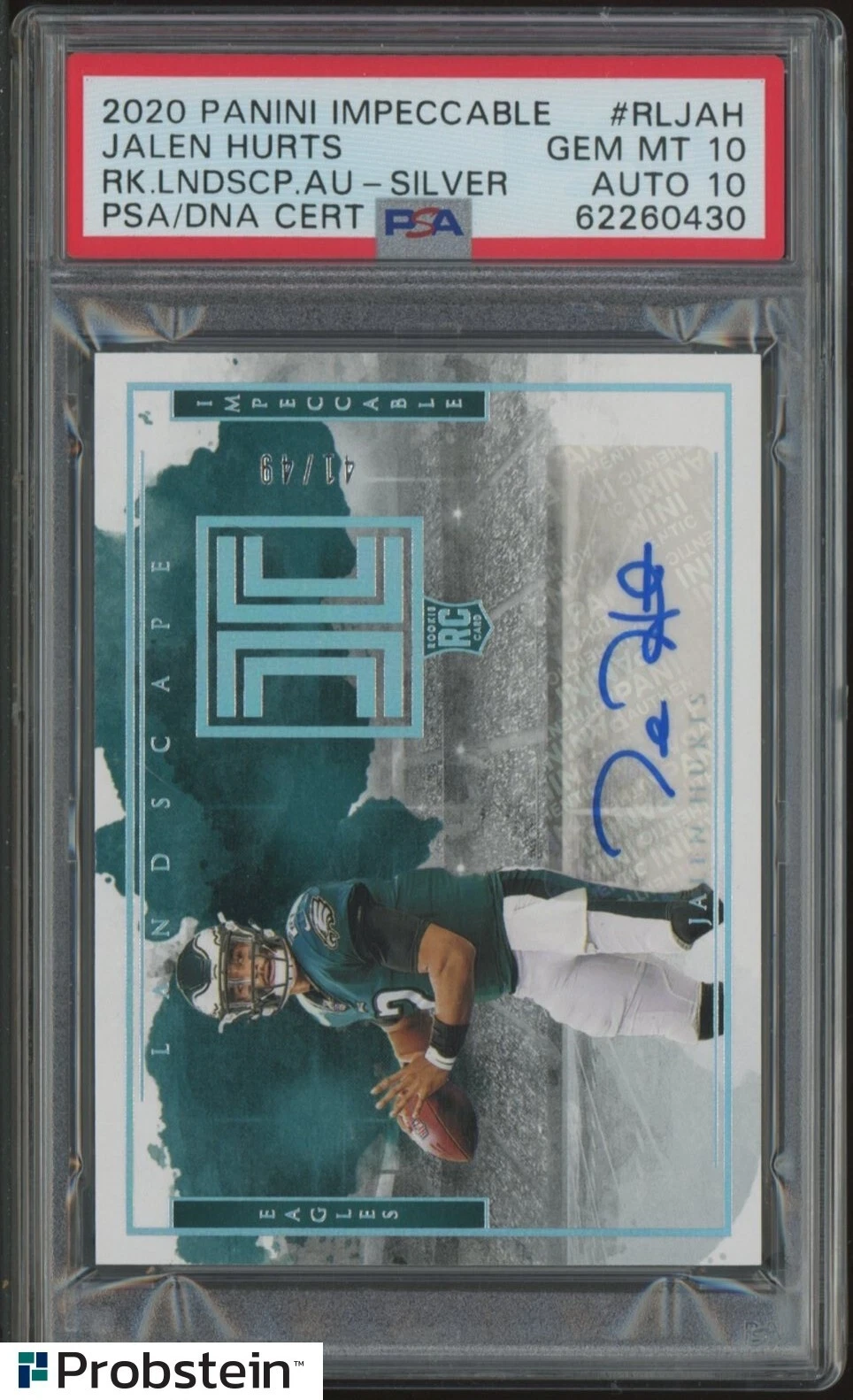 Jalen Hurts Panini Impeccable Rookie Landscape Autographs #RLJAH Silver