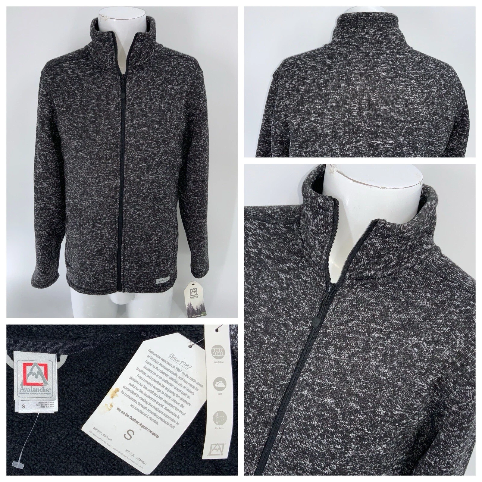 Avalanche Full Zip Thermal Fleece Jacket S Men Gray Polyester NWT YGI W4-227