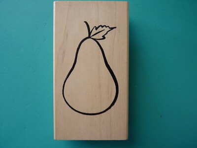 Open Pear with Stem & Leaf DENAMI DESIGN Rubber Stamp