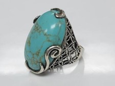 Sterling Silver Howlite Ornate Ring Sz 5.75 13.0 g 6-E609