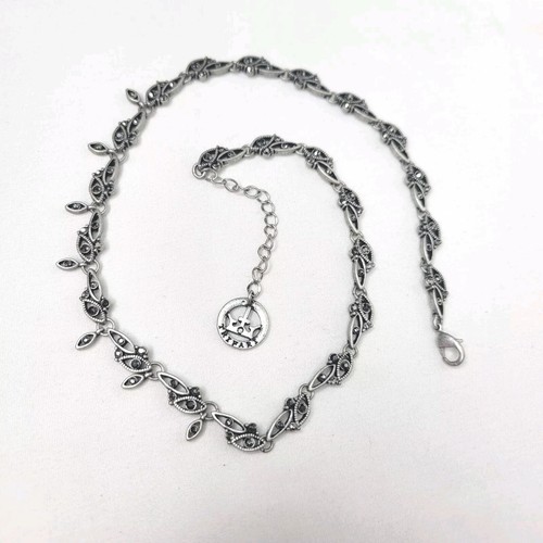 Vtg 80s Trifari Silver Tone Necklace Smoke Gray Stones Leaf Shape Dangles Signed - Picture 3 of 7