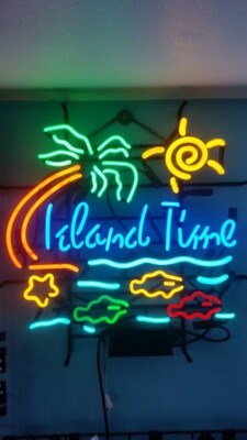 Island Time Palm Tree Sun Fish 20''x16'' Neon Lamp Light Sign Bar Beer Wall Decor