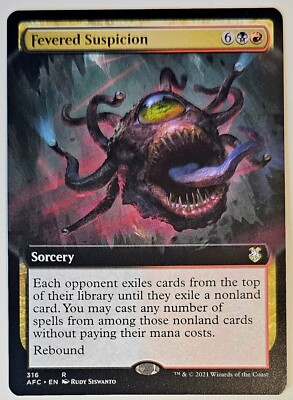 Mtg Fevered Suspicion (Extended Art) Com: Adv in the Forgotten Realm ID 314