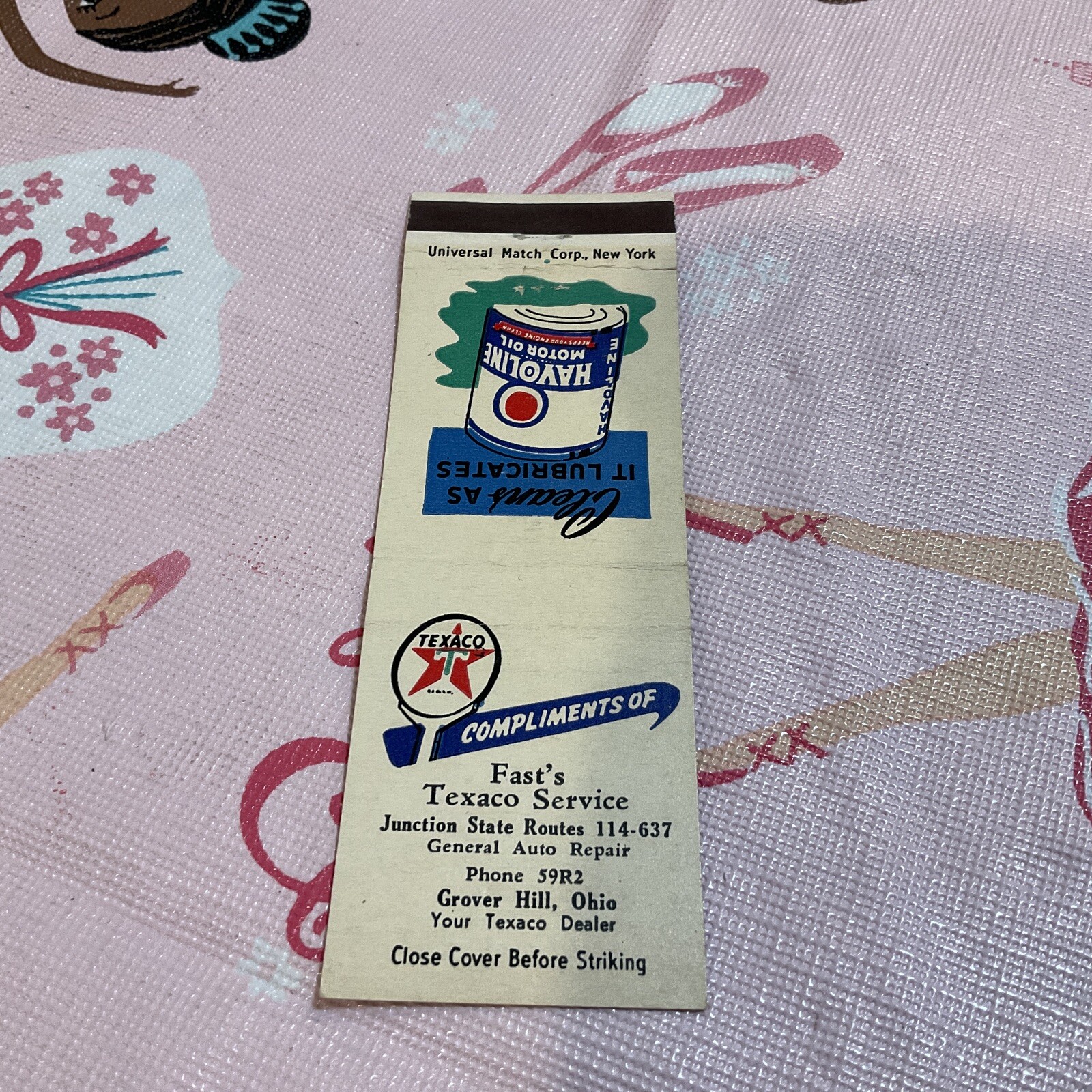 Vintage Matchbook Cover Texaco Havoline Gas Station Grover Hill Ohio eBay