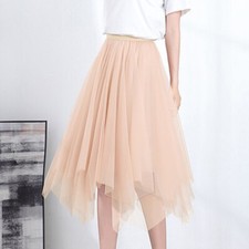 Femme Plissé Jupe Trapèze Superposé Élastique Taille Haute Tulle Tutu Midi