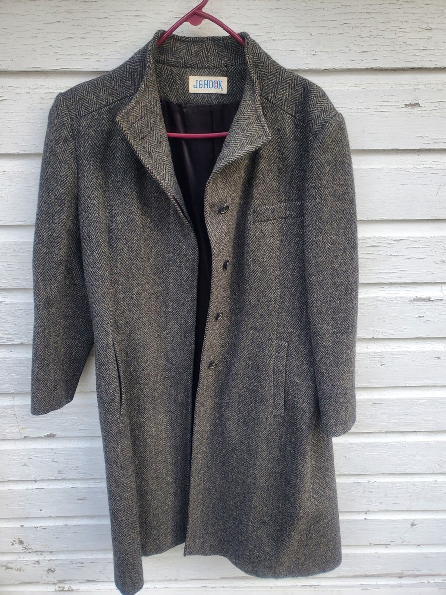 Vintage J.G. Hook Women's Gray Herringbone Wool Long Coat Vintage J.G. Hook Women's Gray Herringbone Wool Long Coat