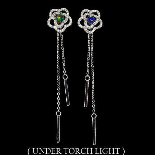 Summer 925 Silver Earrings Round Black Opal 4mm Simulated Cz Gemstone Jewelry - Picture 2 of 14