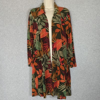 SLINKY BRAND Open  Front Cardigan Duster Long Sleeve Cover-Up Tropical Travel S