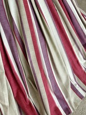Laura Ashley Awning Stripe Raspberry Red Purple Pleat Curtains 64"W X 53.5” Long